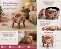 Floral Rose Ottoman Stool with Wooden Legs