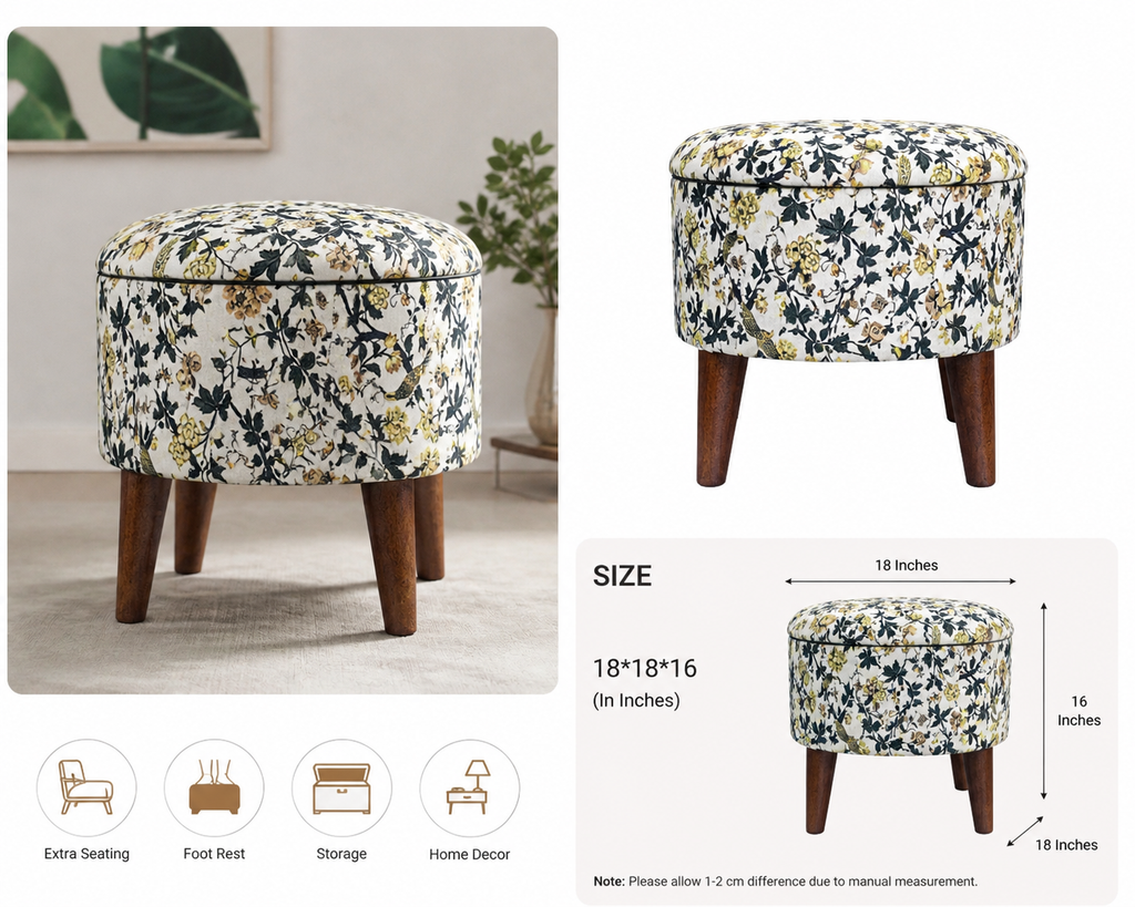 Floral Designer Ottoman Stool
