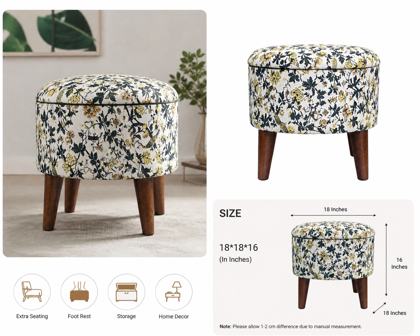 Floral Designer Ottoman Stool