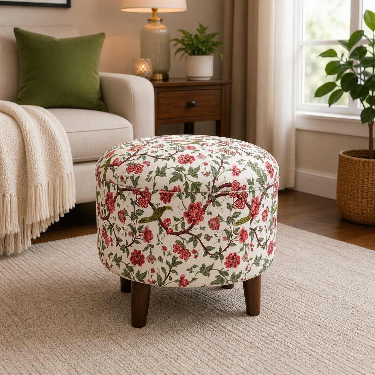 Floral Printed Storage Ottoman Stool