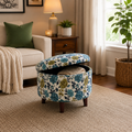 Blue Floral Ottoman Stool