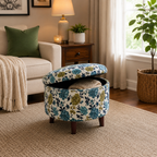 Blue Floral Ottoman Stool
