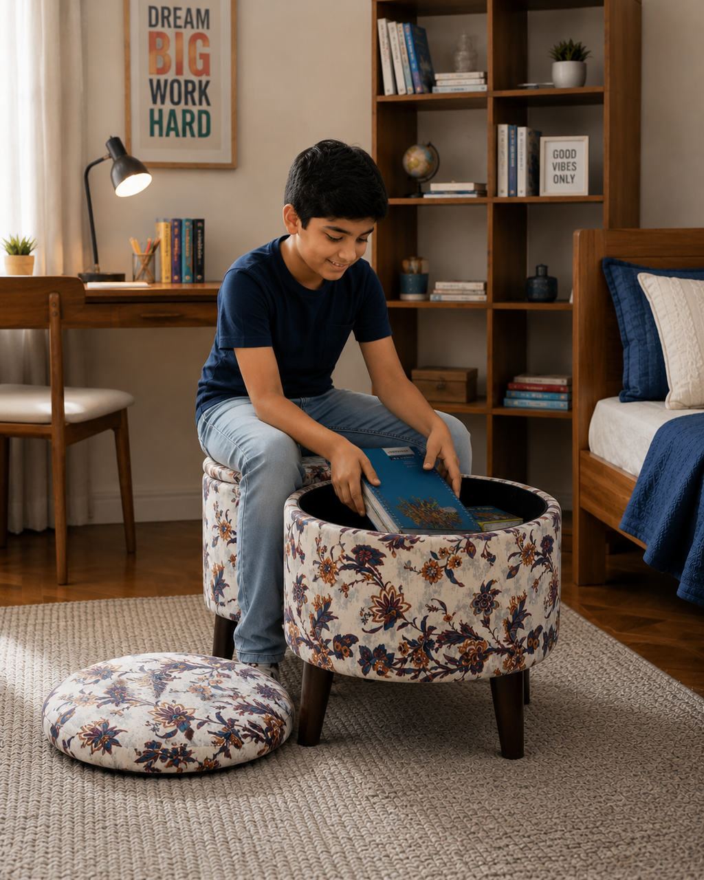 Floral Printed Storage Ottoman Stool