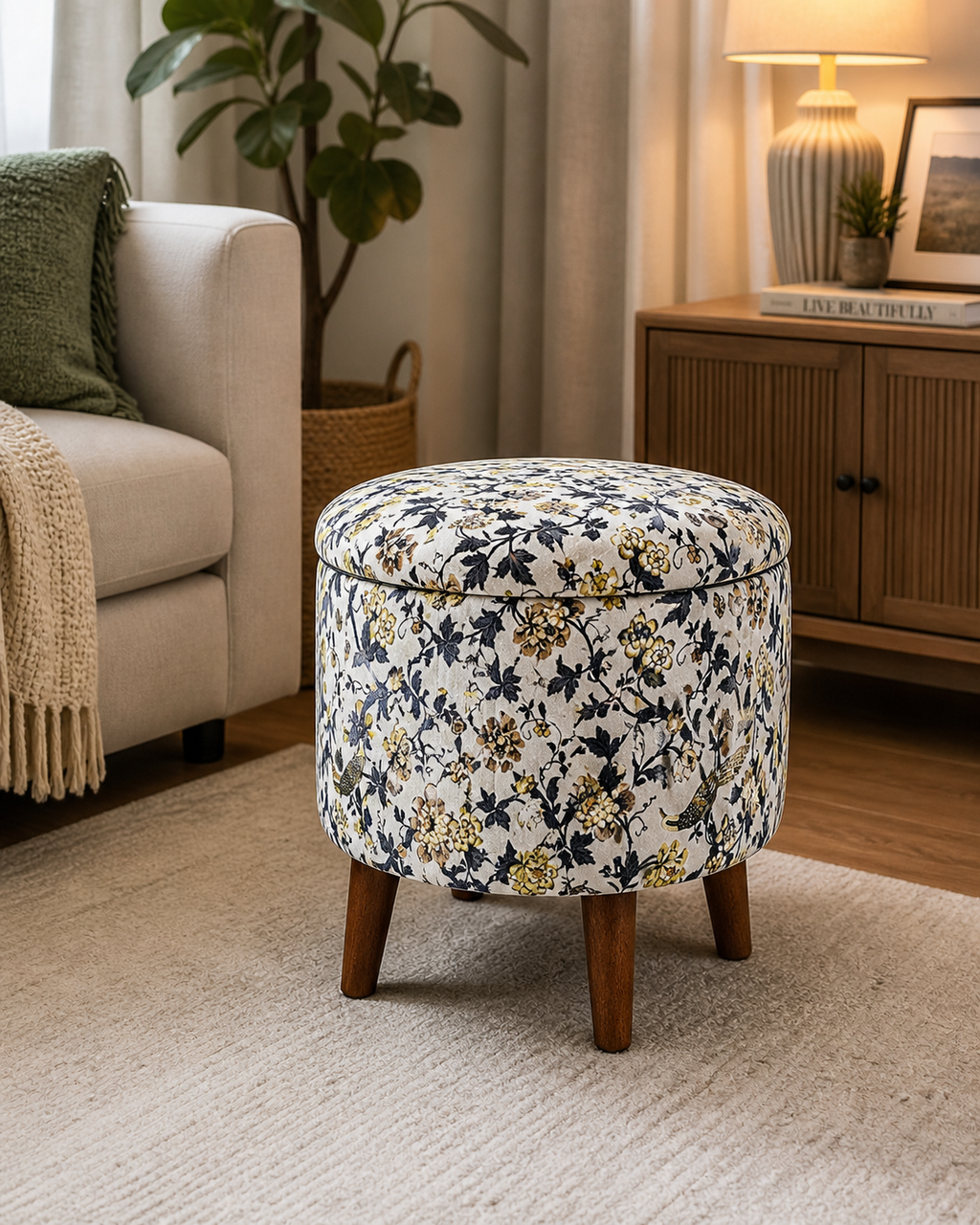 Floral Designer Ottoman Stool