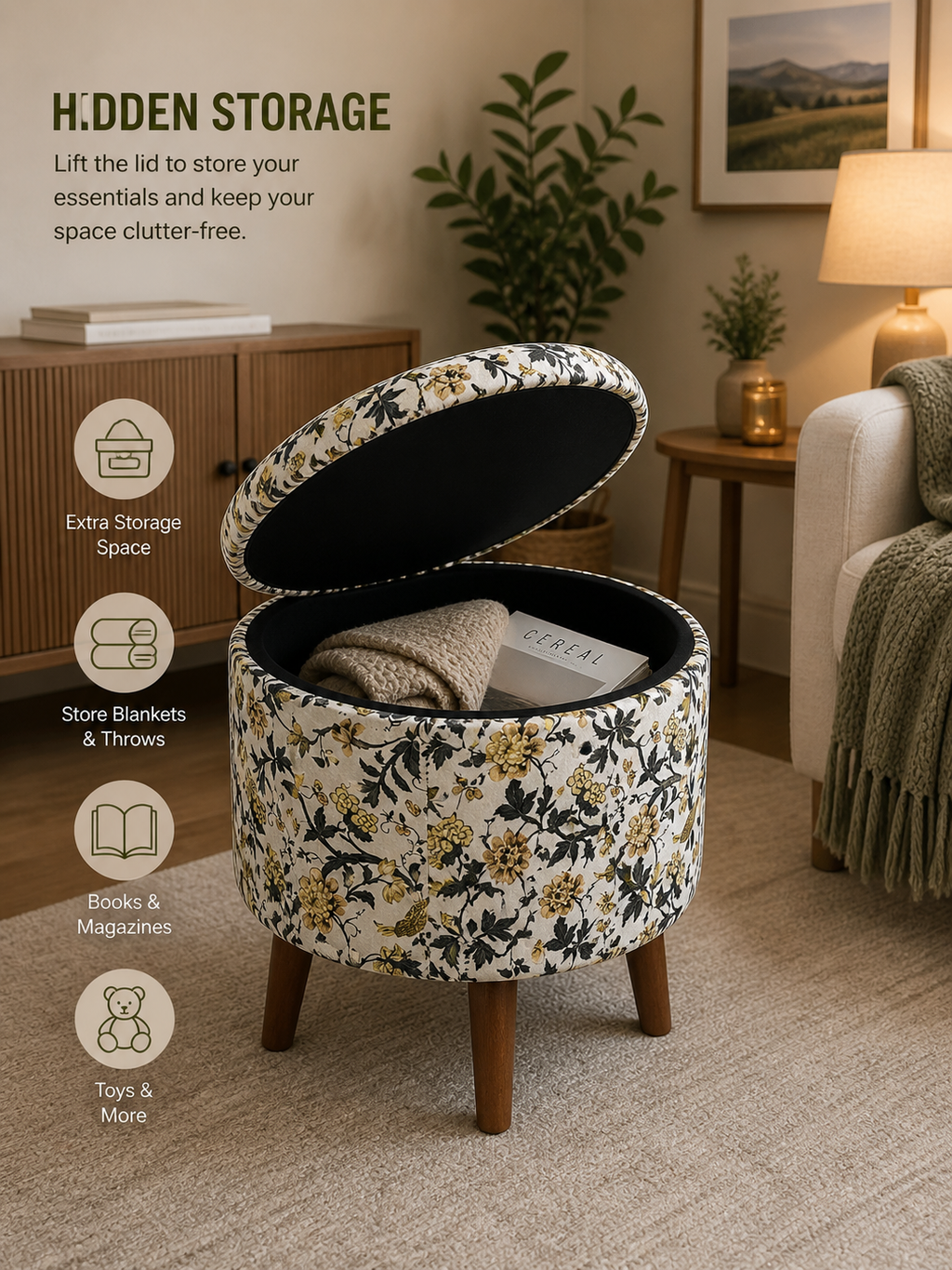 Floral Designer Ottoman Stool
