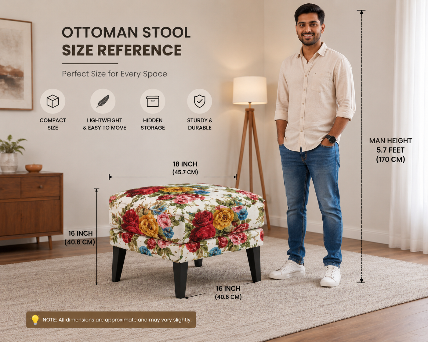 Designer Floral Ottoman Stool
